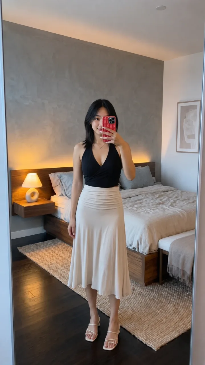 Halter and ivory skirt
