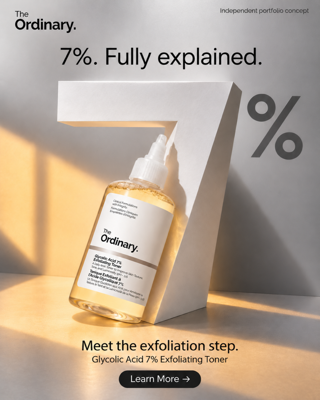 The Ordinary Glycolic Acid ad with a sculptural 7 percent